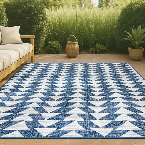 JONATHAN Y SANTA MONICA 8 x 10 Area Rug, Andratx Tribal Geometric - Ivory/Blue, SMB126C-8