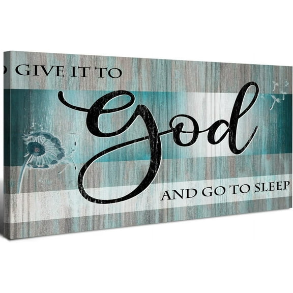 Aaheei Christian Wall Decor Scripture Wall Art Give It to God and Go to Sleep Sign Picture Bible Verses Canvas Prints Painting Teal Religious Dandelion Poster Artwork for Living Room Home Decoration