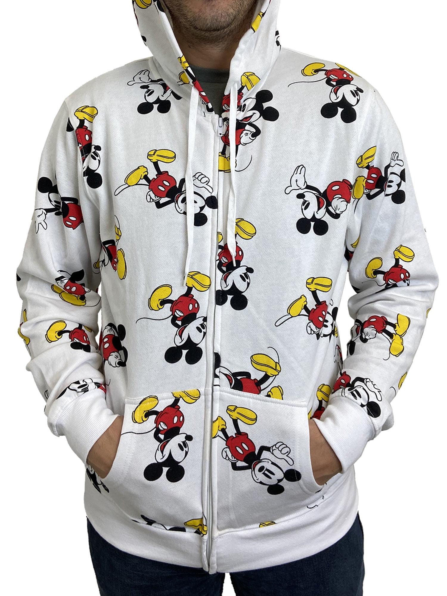 Off White Disney Junior Women Ornate Mickey Mouse Zip Up Hoodie