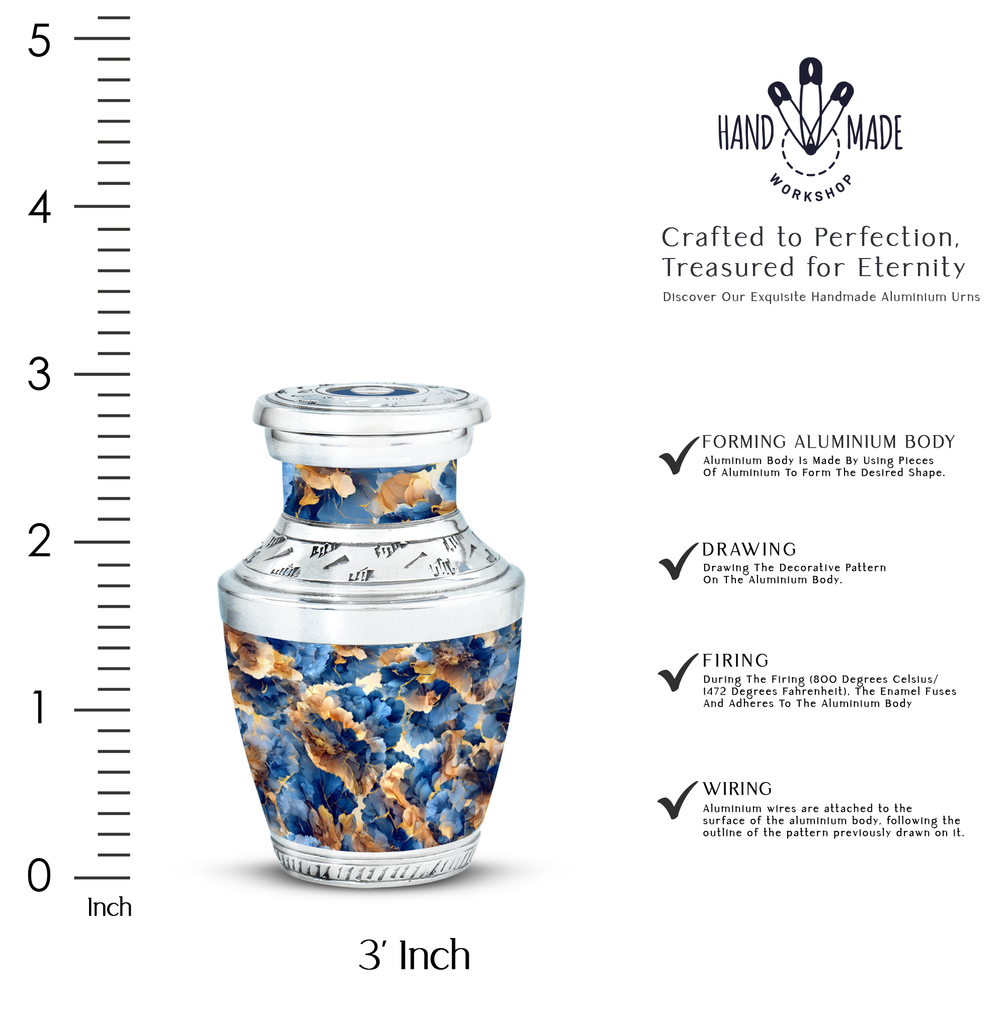 MUKTIVE Abstract Cremation Memorial Urns for Human Ashes Adult Male & Female - Blue Keepsake Burial Funeral Urn for Ashes for Dad & Mom - Decorative Skamm Urn for Human - 3 Inch