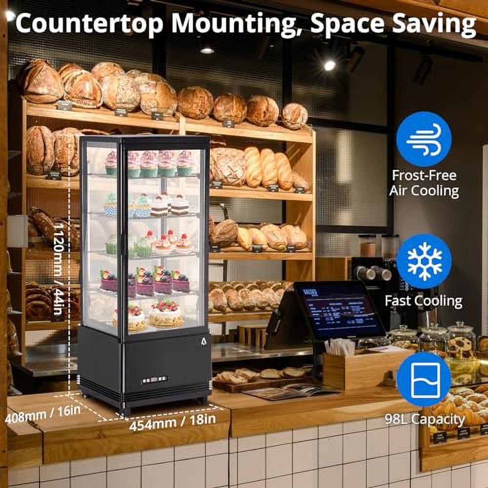 Commercial Refrigerator - 3.46 cu.ft. 98L, Upright Beverage Cooler, Countertop Design with LED Light, Ideal for Home, Store, Gym, Office, and Cafe Restaurant
