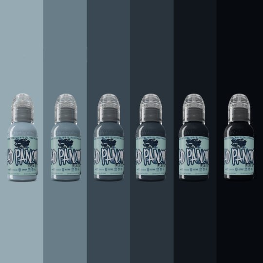 World Famous Tattoo Ink — A.D. Pancho Pastel Greys Set of 6 — 1oz