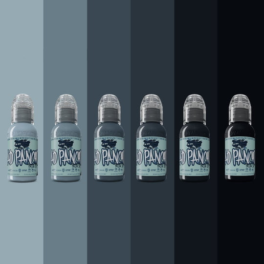World Famous Tattoo Ink — A.D. Pancho Pastel Greys Set of 6 — 1oz 