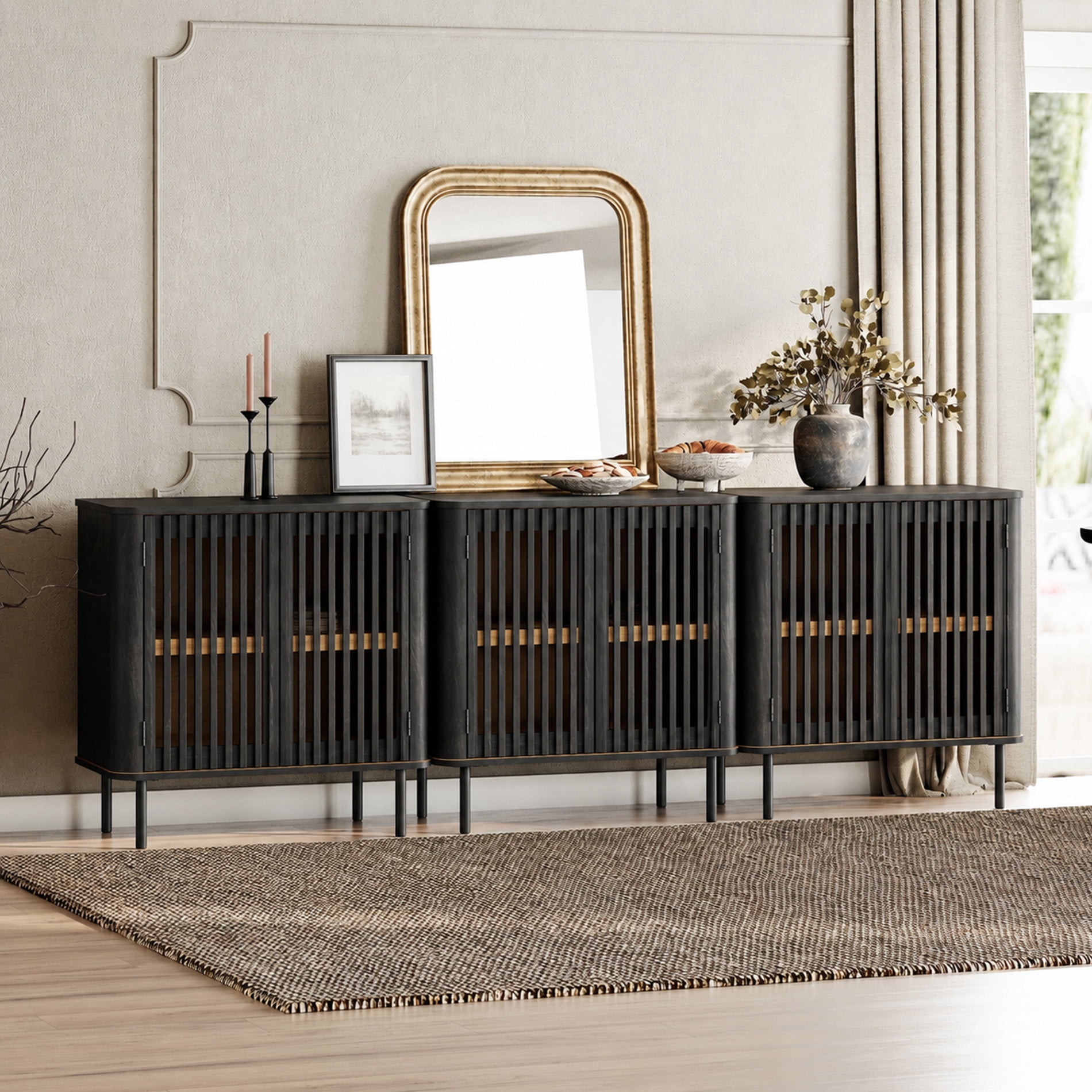 94.5" Mid Century Modern Sideboard Buffet Cabinet with Storage, Walnut