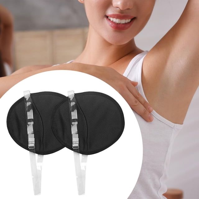 2 almohadillas absorbentes para el sudor de las axilas, invisibles, con correa para el hombro, transpirables, lavables, reutilizables, cómodas. Negro