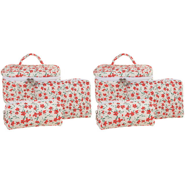 Maquillaje 3 Piezas Cosméticos Algodón Floral para Mujeres Y Niñas (floral) Rojo