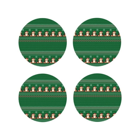 

KLL Drink Coasters Set Round Shape of 4 PU Leather Absorbent Coasters Set Decorative Coffee Cup Coasters Housewarming Gift for Home Decor-Christmas Corgis