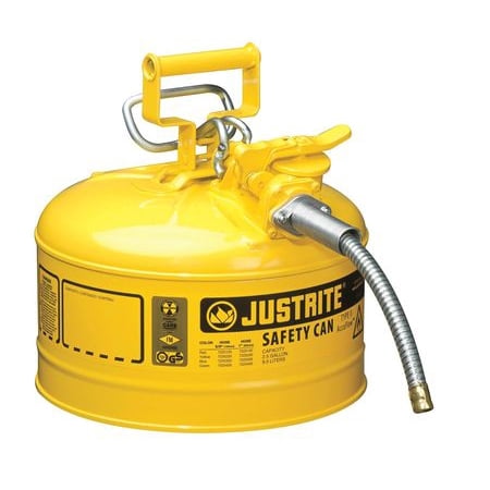 Justrite Laboratory Safety Cans - JUSTRITE 7225220 2-1/2 gal. Yellow Galvanized Steel Type II Safety Can, For