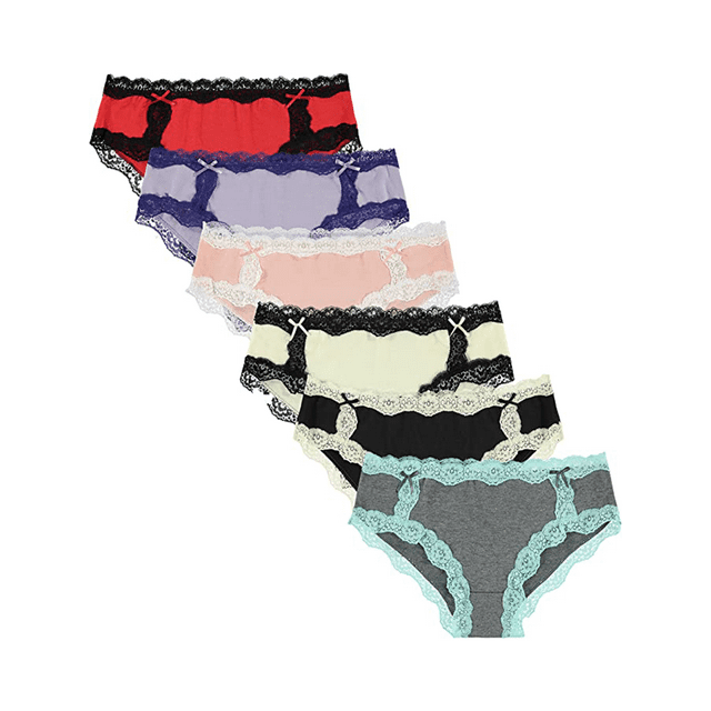Free to Live 6 Pack Women's Colorful Lace Underwear, Trim Hipster Cotton- Spandex Panties