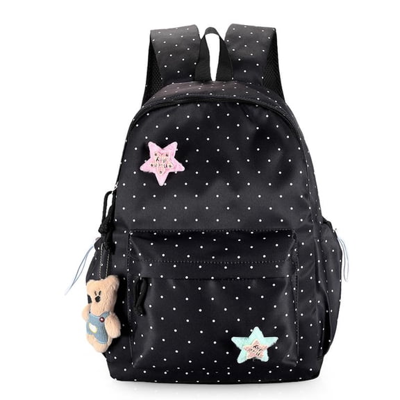 HUISZJ Polka Dot Backpack, Nylon Shoulder Bag with Pendant, Large Capacity Travel Daypack for Work Travel Outdoor (Black)