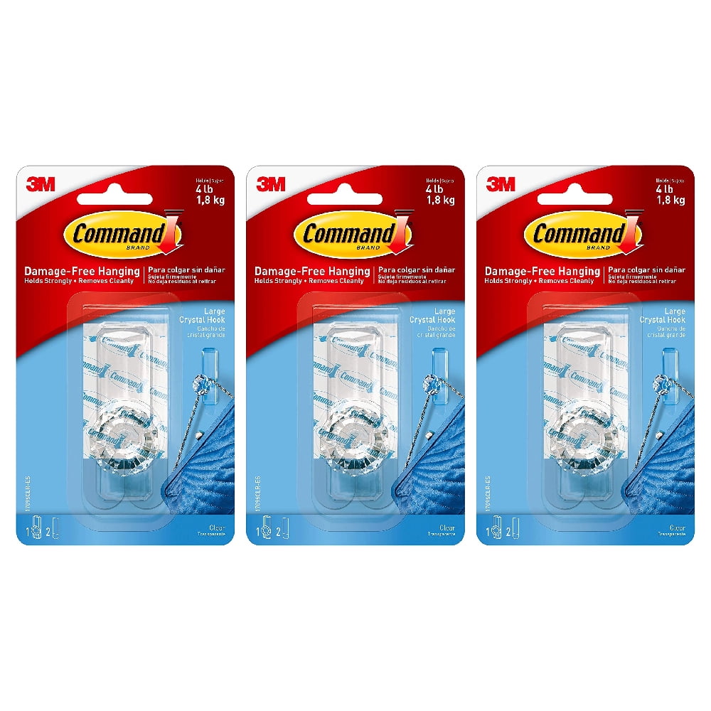 Command Clear Large Crystal Knob Hook Adhesive 1 hook 2 strips, 3 Pack