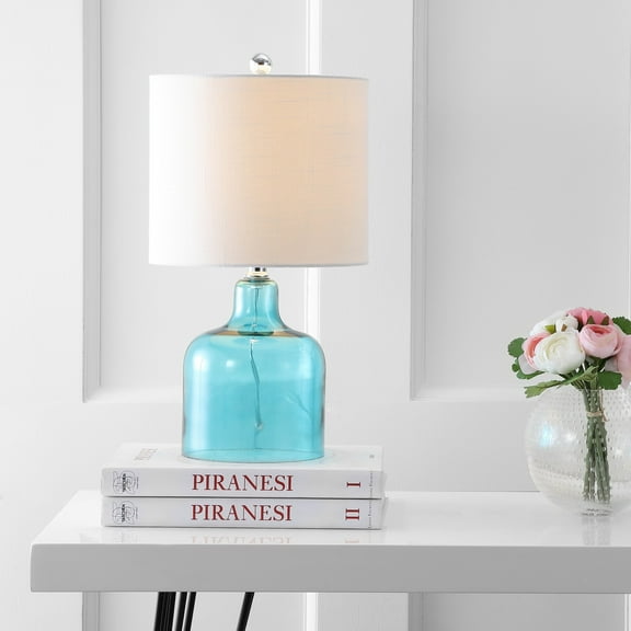 JONATHAN Y Gemma 19" Glass Bell LED Table Lamp, Moroccan Blue, JYL1027A