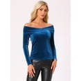 thumbnail image 4 of DARING DIVA Velvet Off Shoulder Long Sleeve Tops Dark M Peacock Blue, 4 of 6