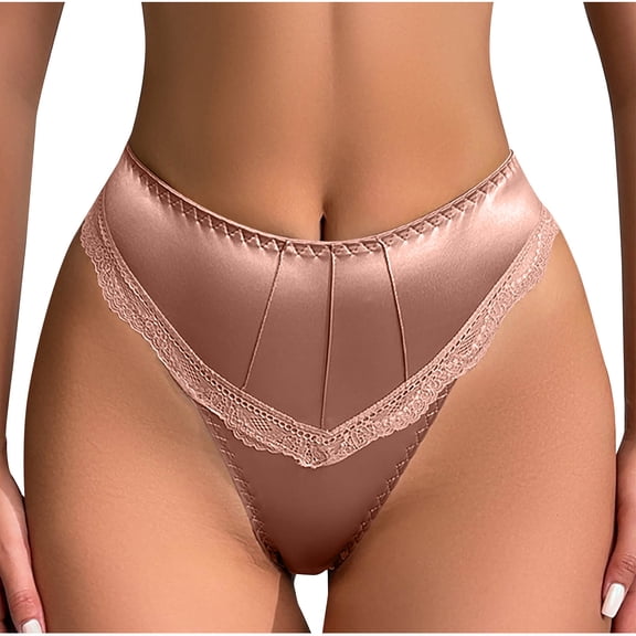 Umfun Women's High Waist Satin & Lace High Cut Briefs - Silky Smooth Stretch Panties with Elegant Trim for a Luxurious & Flattering Silhouette