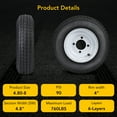 thumbnail image 4 of COZONY 2 Pack Trailer Tire, 6PR，4.80-8，8" Rims 4 Lug White Spoke Wheel, Load Range C,Rubber, 4 of 7