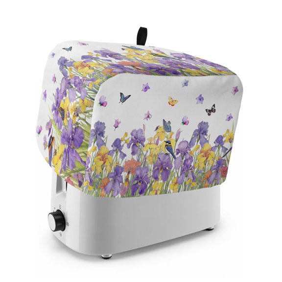 Toaster Cover 4 Slice, Purple Yellow Spring Floral Dustproof Bakeware Oven Protector with Top Hook, Summer Botanical Birds Waterproof Small Kitchen Appliance Toasters Dust Cover, 12"x11"x8"