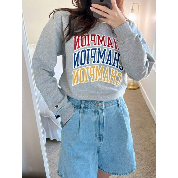 Champion Women's Fleece Pullover Crewneck Sweatshirt Oxford Gray GF535 58601A 023