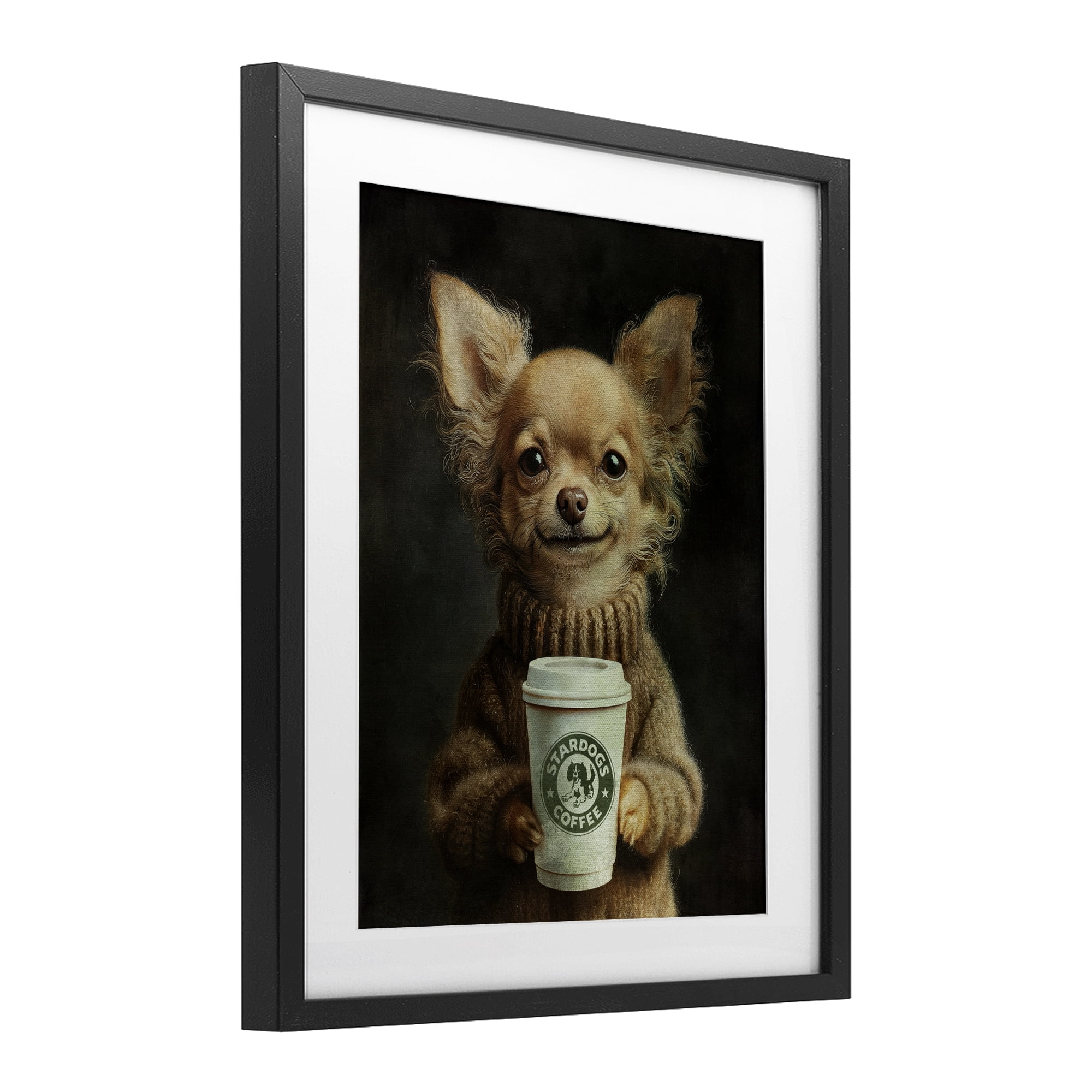 Stupell Industries Espresso Pup in Cozy Sweater Black Framed Print Under Glass, design by Svetlana Aleynikova