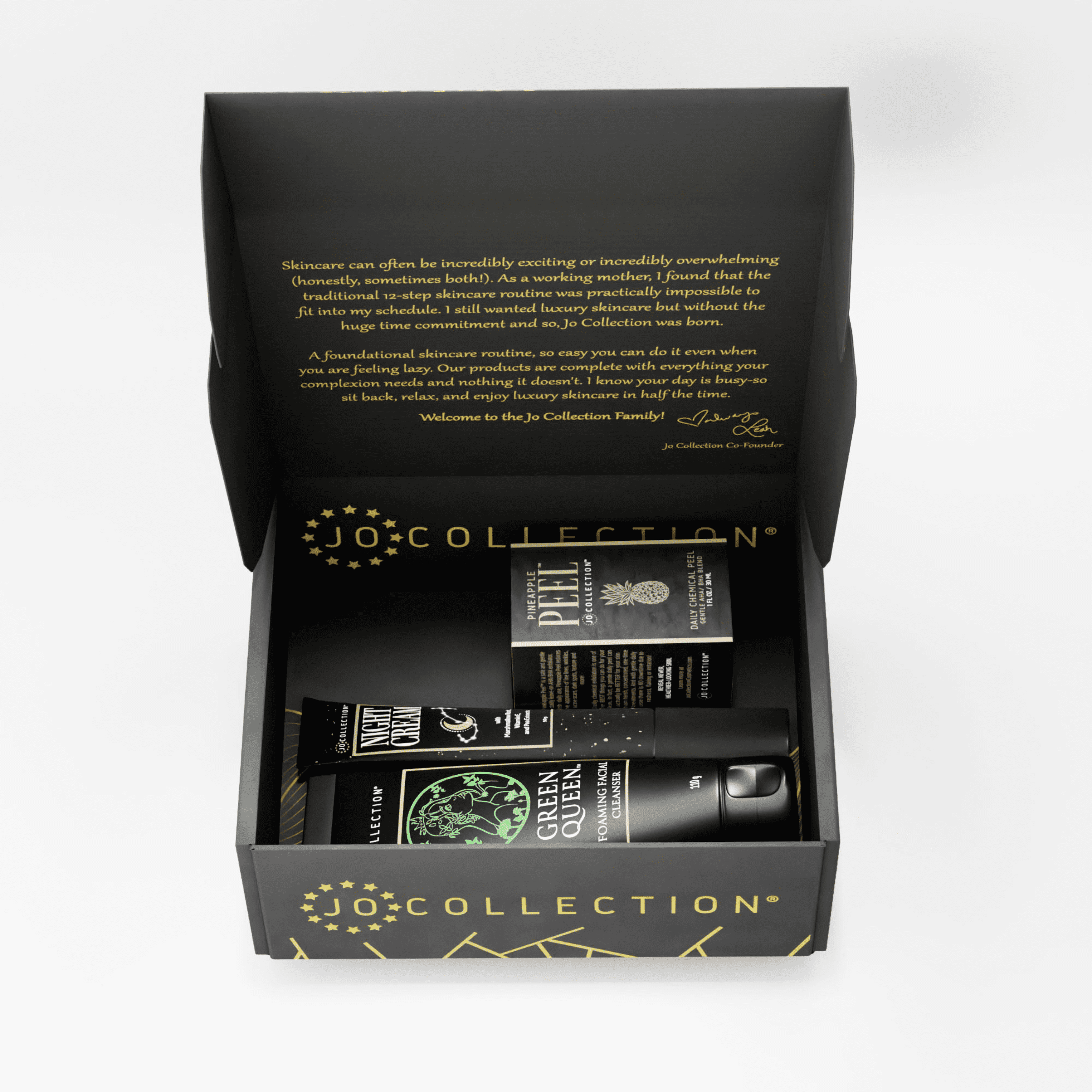 Jo Collection Skincare Set with pineapple Peel, Night Cream and Green Queen Face wash