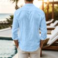 thumbnail image 4 of Gaukiv Long Sleeve Shirts for Men Solid Stand Collar Open Front Relaxed Fit Lightweight Blouses Basic Tops Light Blue 3XL, 4 of 5