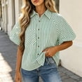 thumbnail image 6 of Aboser Womens Button Down Striped Shirts Trendy Puff Short Sleeve Tops Teacher Outfit for Women Loose Fitted Beach Vacation T Shirt Dressy Casual Blouses, 6 of 7