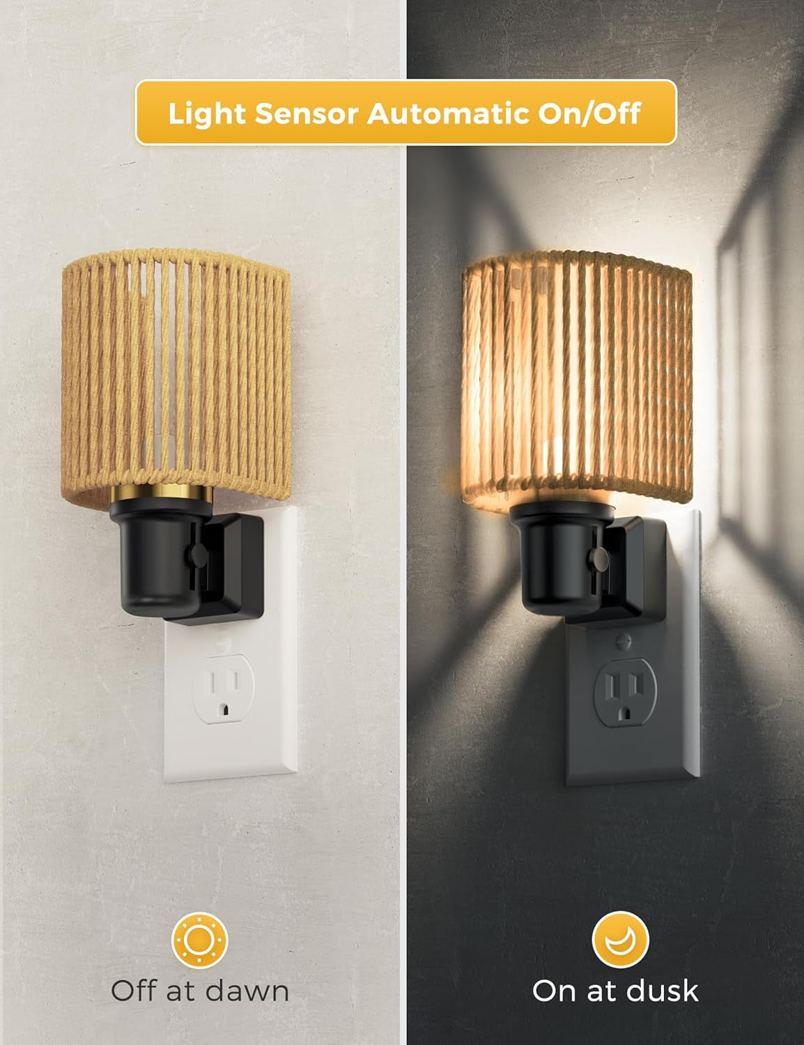 RGHJAR-Night Lights Plug into Wall, Boho Night Light, Decorative Bohemian Night Lights, Dimmable 0-100LM, Daylight White, Light Sensor, Vintage NightLight Farmhouse for Bedroom Bathroom, 1 Pack