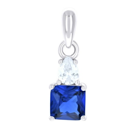 925 Sterling Silver Womens Blue White Pear Princess-cut Cubic-Zirconia Fashion Charm Pendant