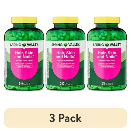 (3 pack) Spring Valley Hair, Skin & Nails Dietary Supplement Caplets, 240 Count