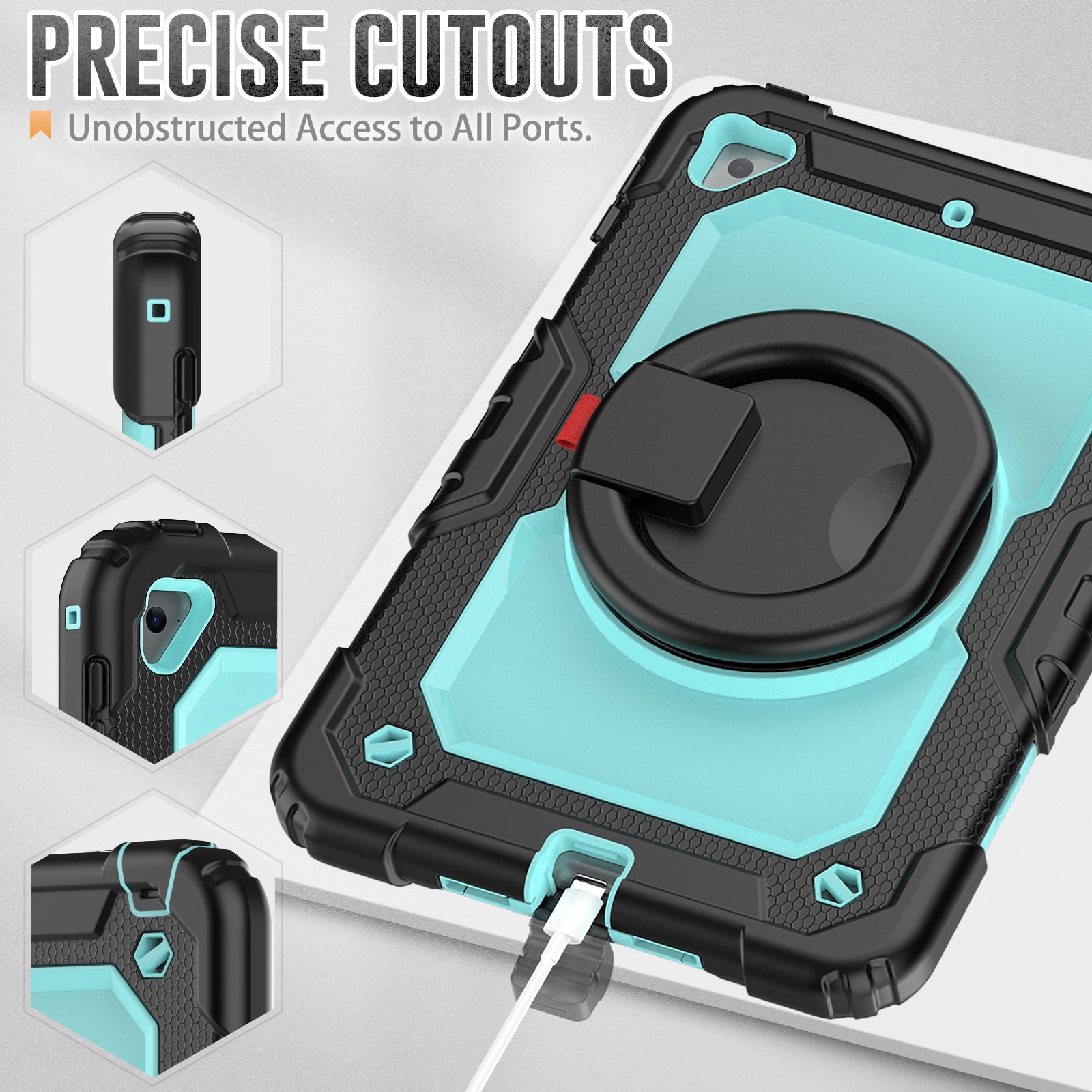 Dteck iPad mini 5 Case / iPad mini 6 Case with Built in Screen Protector, Child Proof Heavy Duty Shockproof Kids Case with Rotating Stand Handle Pencil Holder for iPad mini 5/4 7.9",Black + Light Blue