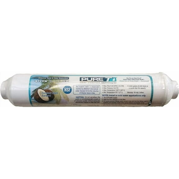 PURE T IL-10W-C-EZ38 REVERSE OSMOSIS IN-LINE CARBON FILTER 10 X 2 3/8 QUICK CONNECT ENDS