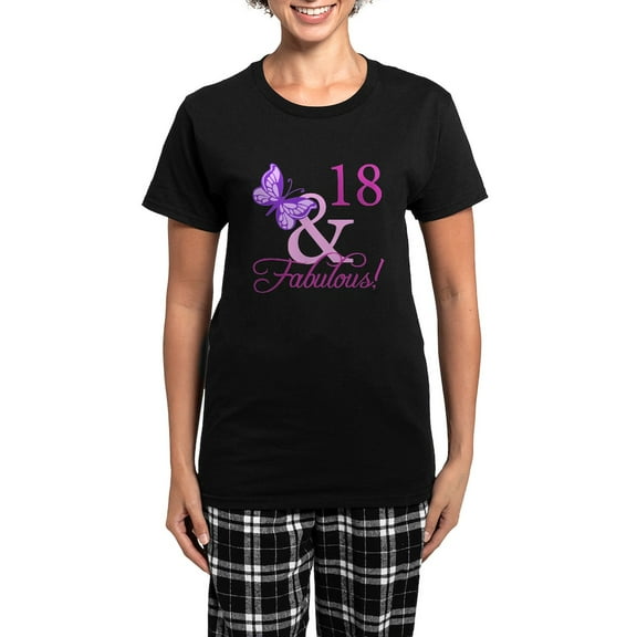 CafePress - Fabulous 18Th Birthday For Girls Women's Dark Paja - Women's Short Sleeve Print T-Shirt and Pants Dark Cotton Pajama Set