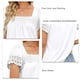thumbnail image 5 of Blusa informal holgada de manga corta con ribete de encaje blanco para mujer, de color puro, 5 of 6