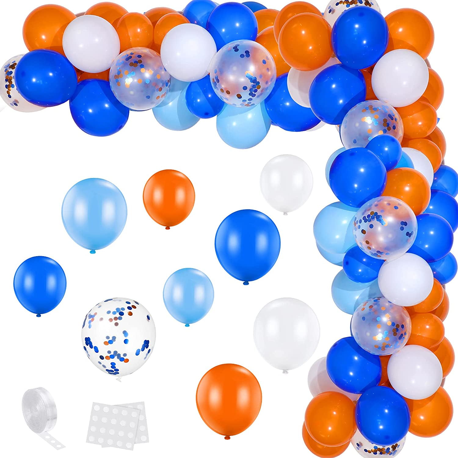110 Pcs Orange and Blue Balloons Garland Kit Dart War Party Balloon 10 Inch Orange Blue White Latex Balloons 12 Inch Orange Blue Confetti Balloons for Kids Target Sign Birthday Party Supplies Walmart....