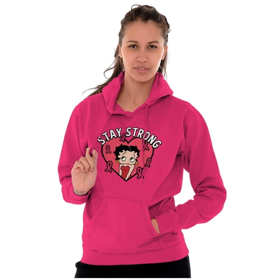Betty Boop Breast Cancer Stay Strong Women Plus Size Graphic Pullover Hoodie Brisco Brands 2X