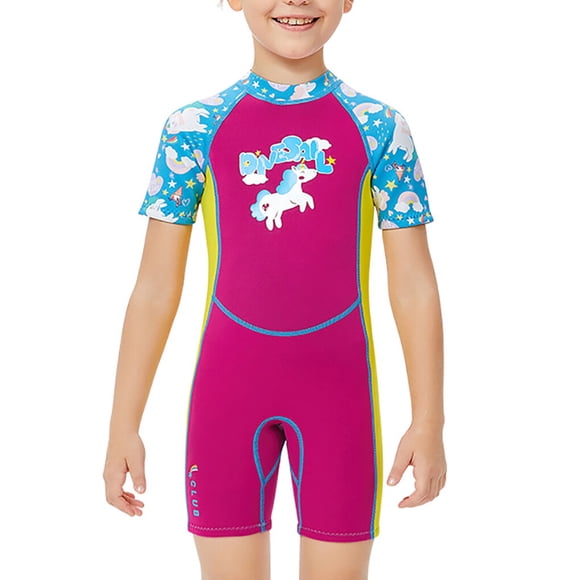 Soidarity Bañador de una pieza para niños de 2,5 MM, traje de baño de manga corta con protección solar para mantener el calor, traje de Surf para Deportes acuáticos rojo púrpura XXL