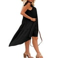 thumbnail image 4 of Women Summer Ruffled Sleeve Dress  Contrast Color/Solid Color Square Neck Irregular Hem Dress for Beach  Date, 4 of 6