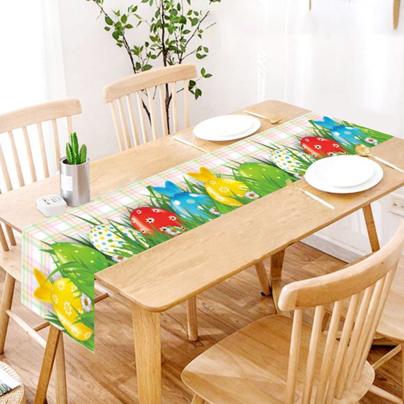 Easter Table Runner,Easter Table Flag Holiday Bunny Egg Little Printed Vintage Easter Decor Linen Tablecloth Easter Home Decorations,1×Table Runner Clearance