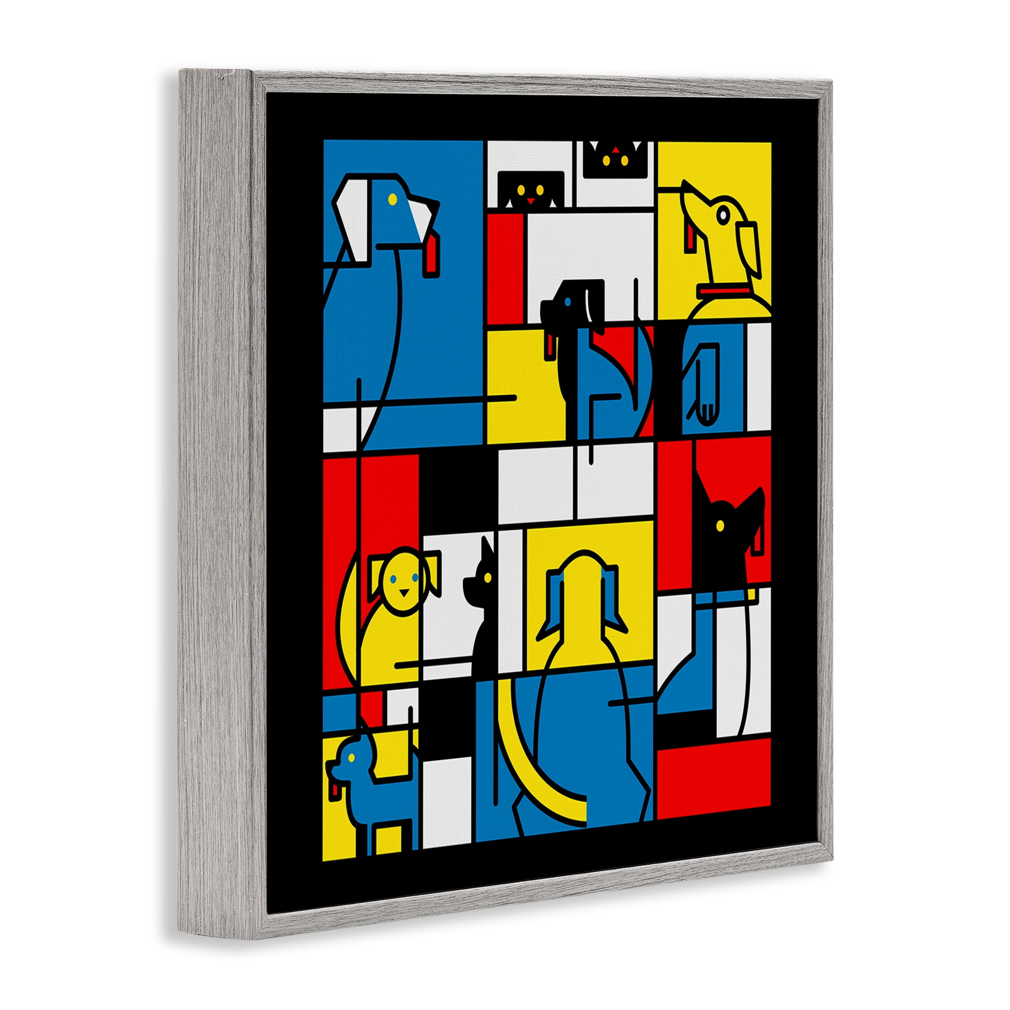 Stupell Industries Color Block Dogs Abstract Gray Framed Giclee Art, design by Tobe Fonseca