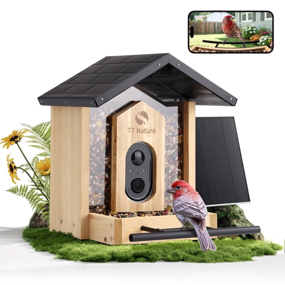 TT Nature Bird Feeder with Camera, AI Identify 10,000 Species, Auto Capture, Real-Time Notifications, Upgraded for Bird Watching with Solar Panel, Perfect Gift for Bird Lovers