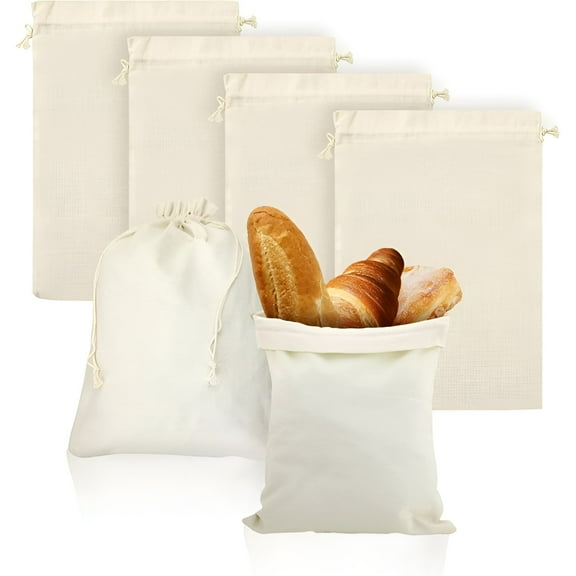 ACDANC 6 Pcs Large Linen Bread Bags, 15 x 12 Inch Linen Bread Bags for Homemade Bread, Reusable Drawstring Bread Bags, Natural Sourdough Bread Bags Handmade Food Storage for Bakery