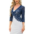 thumbnail image 4 of Floral Lace Shrugs for Women's Evening 3/4 Sleeves Formal Elegant Bolero Cardigan S Gray Blue, 4 of 6