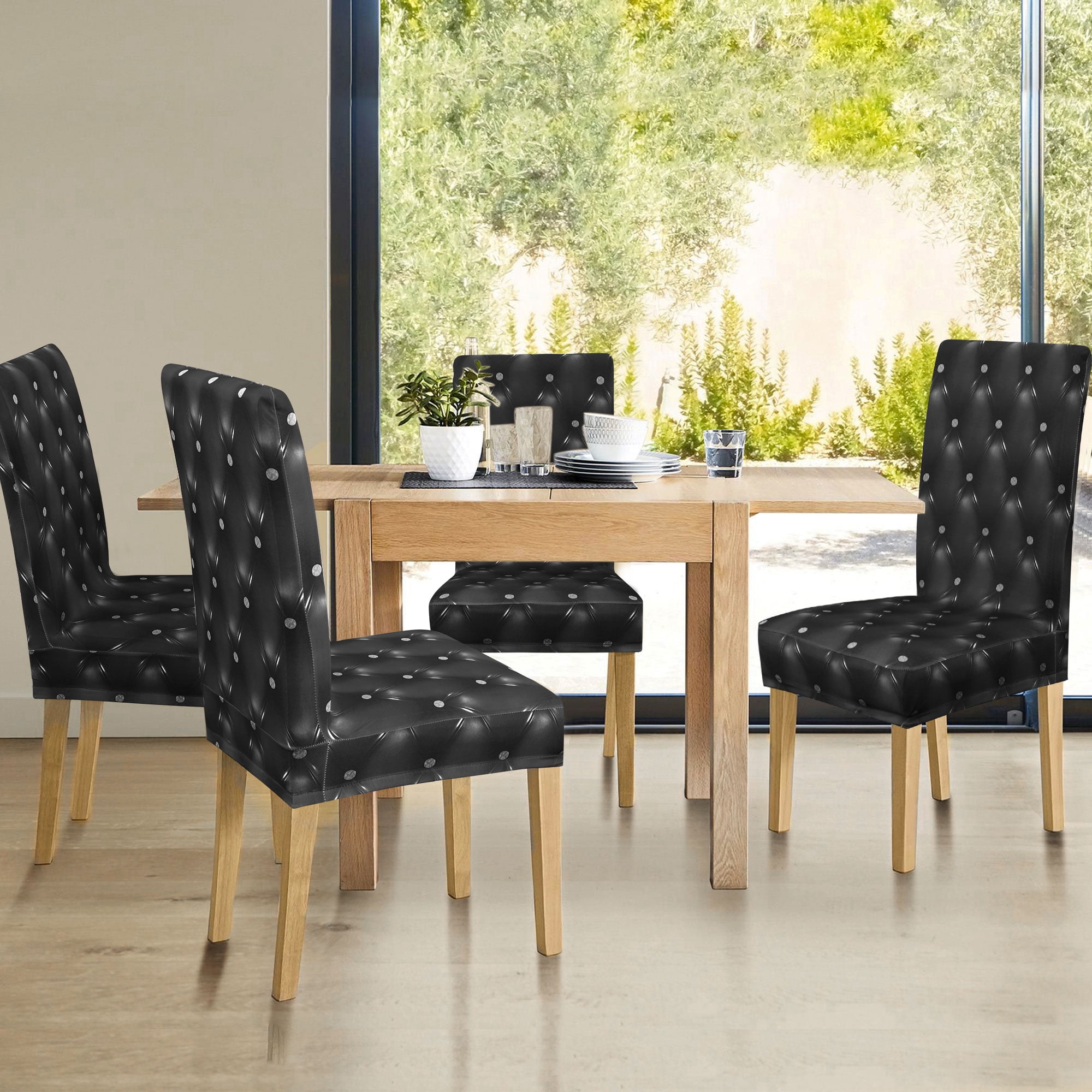Unique Bargains Stretch Washable Chair Cover for Dining Room Slipcovers Black