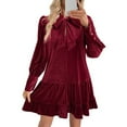 thumbnail image 6 of Gamivast Velvet Dress for Women Long Sleeve Midi Long Sleeve Empire V Neck Wedding Guest Holiday Dresses Ruched Evening Party Cocktail Dress, 6 of 7