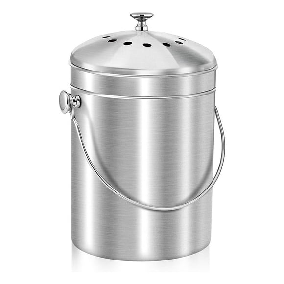 Seau à Compost pour Comptoir de Cuisine, Bac à Compost en Acier Inoxydable de 1,3 Gallon pour Intérieur avec Couvercle, Seau à Déchets Alimentaires Inodore