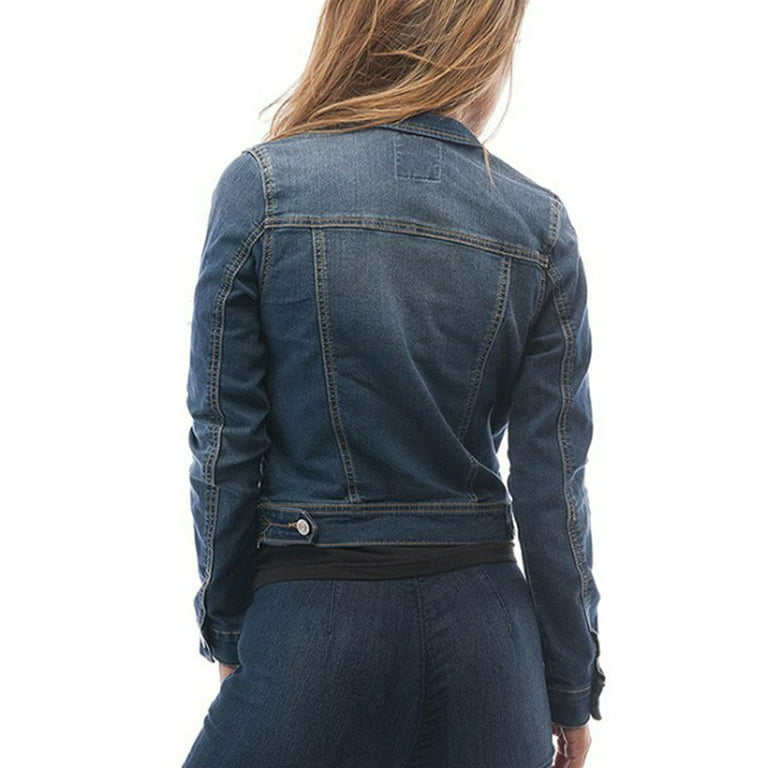 Frontwalk Slim Fit Crop Jean Jacket Women Vintage Washed Boyfriend Denim  Jacket Classic Buttons Pockets Jean Jacket 