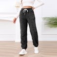 thumbnail image 5 of QATAINLAV Womens Fleece Pajama Pants Winter Warm Fuzzy Sherpa Trousers Cable Ribbed Plush High Waist Joggers with Pockets Loungewear, Black, L, 5 of 10