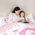 thumbnail image 4 of Erosebridal Bow Letter C Bedding Comforter Set for Girls, Pink Watercolor Ribbon Full Bedding Set, Pink Reversible, 7-Piece, 4 of 6