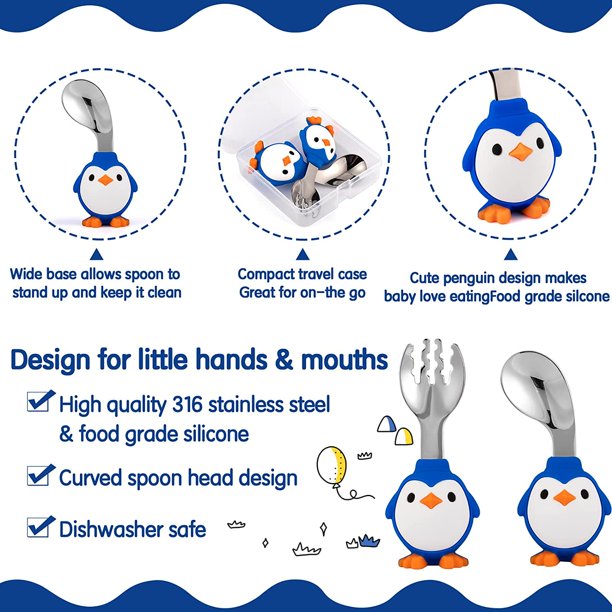 Cuchara y tenedor de bebé para destete de bebé Led-Utensilios de autoalimentación de primera etapa para bebés, juego de alimentación de grado alimenticio con estuche de almacenamiento ShuxiuWang 8390611132989