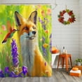 thumbnail image 2 of Fox Hummingbird Shower Curtains for Bathroom, Lavender Flowers Oil Painting Waterproof Fabric Shower Curtain for Bathroom Bathtub Decoration, Machine Washable, 72"x84", 2 of 9