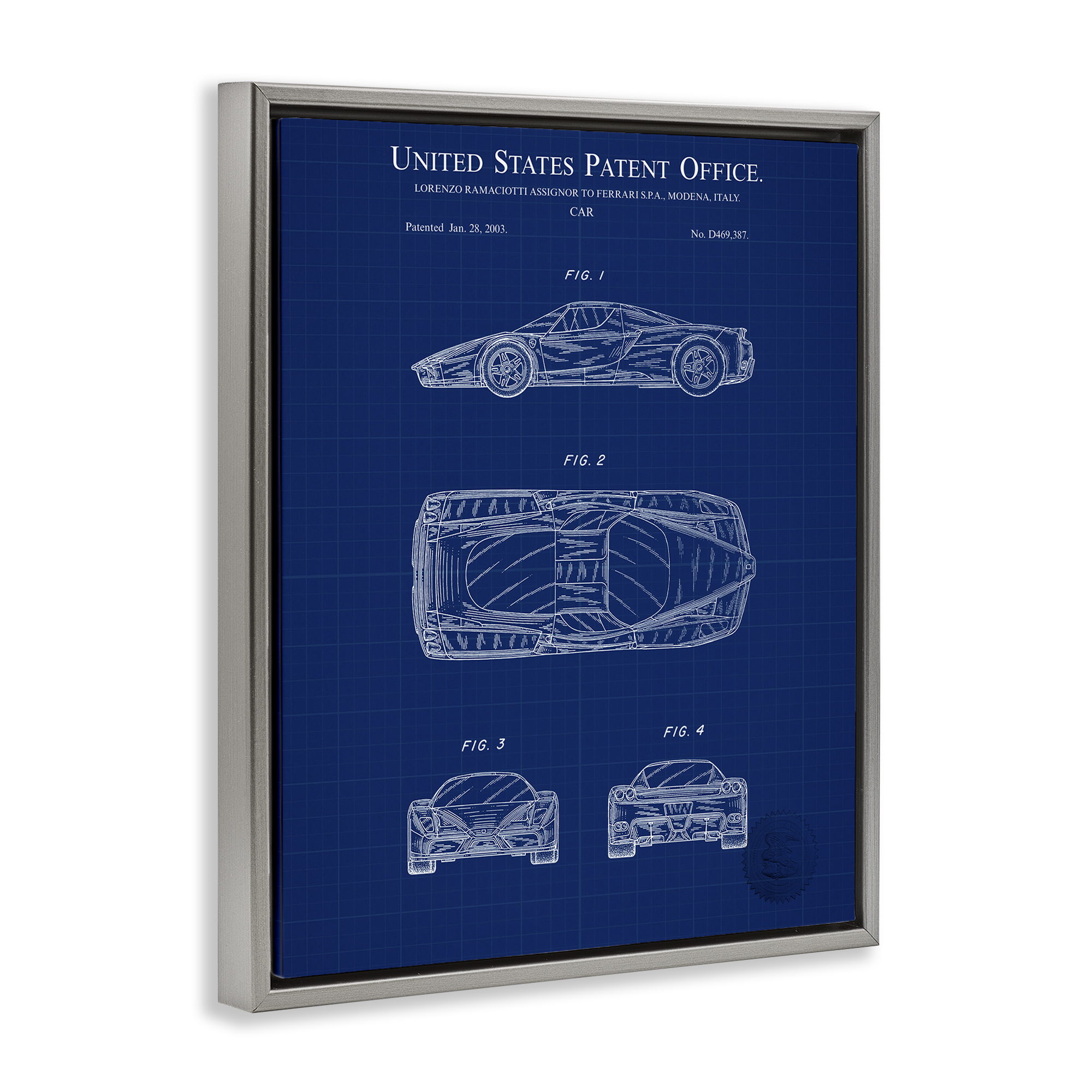 Stupell Industries Detailed Car Blueprint Transportation Painting Gray Floater Framed Art Print Wall Art, 25 x 31